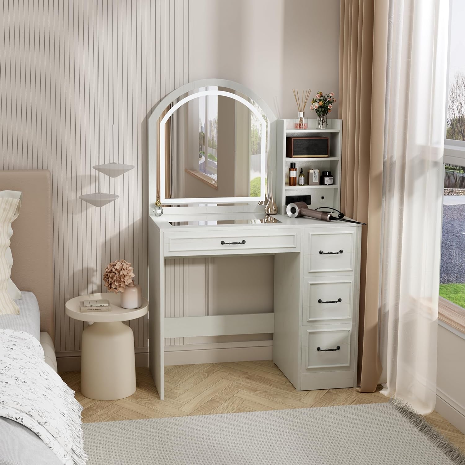 Home Outlet Bathroom Mirrors - 현대적인 화장대(조명 거울, 유리 상판, 4개의