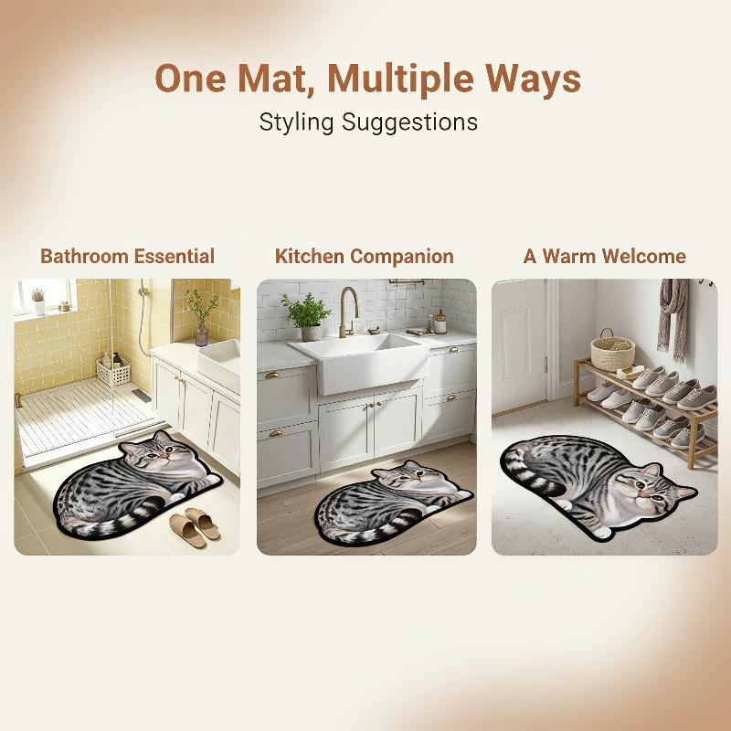 Home Decor Bathroom Ideas - 규조토 욕실 매트 사랑스러운 고양이 프린트