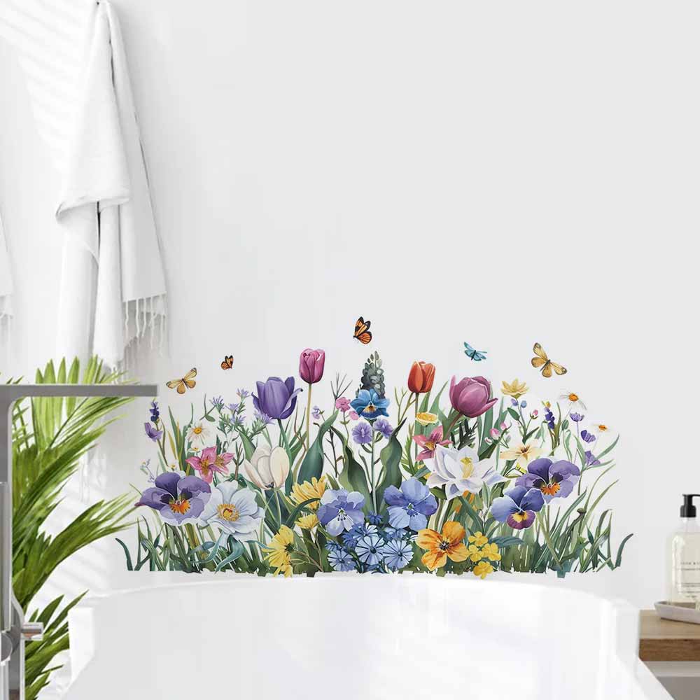 Home Bathroom Wall Tiles - 튤립 나비 창 스티커 홈 장식