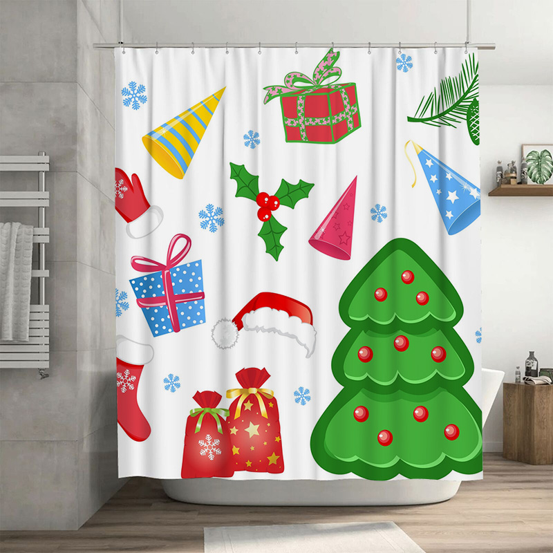 Home Decor Bathroom Ideas - TU 샤워 커튼 크리스마스 숲 사슴