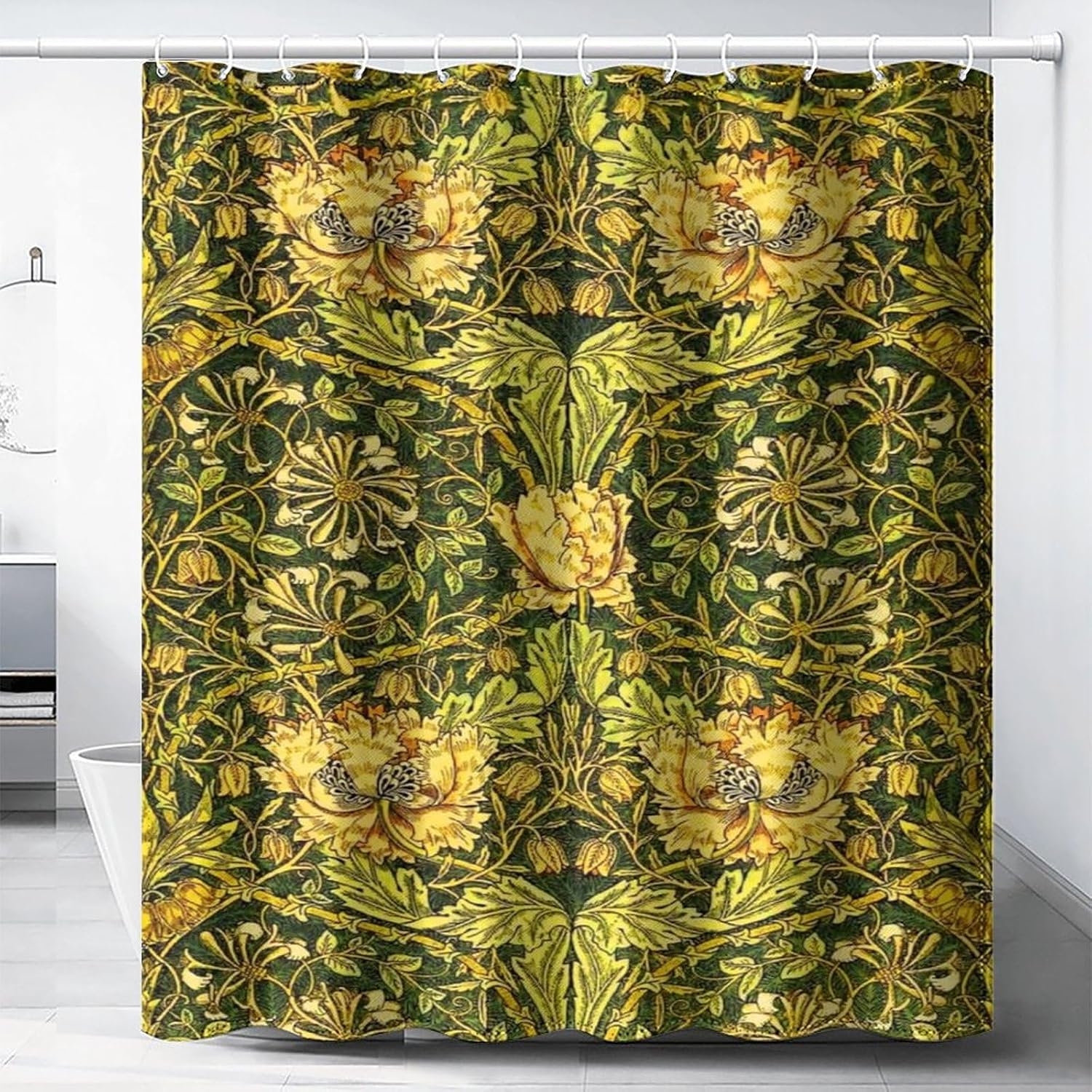 Home Decor Bathroom Ideas - 방수 식물성 샤워 커튼 녹색 노란색
