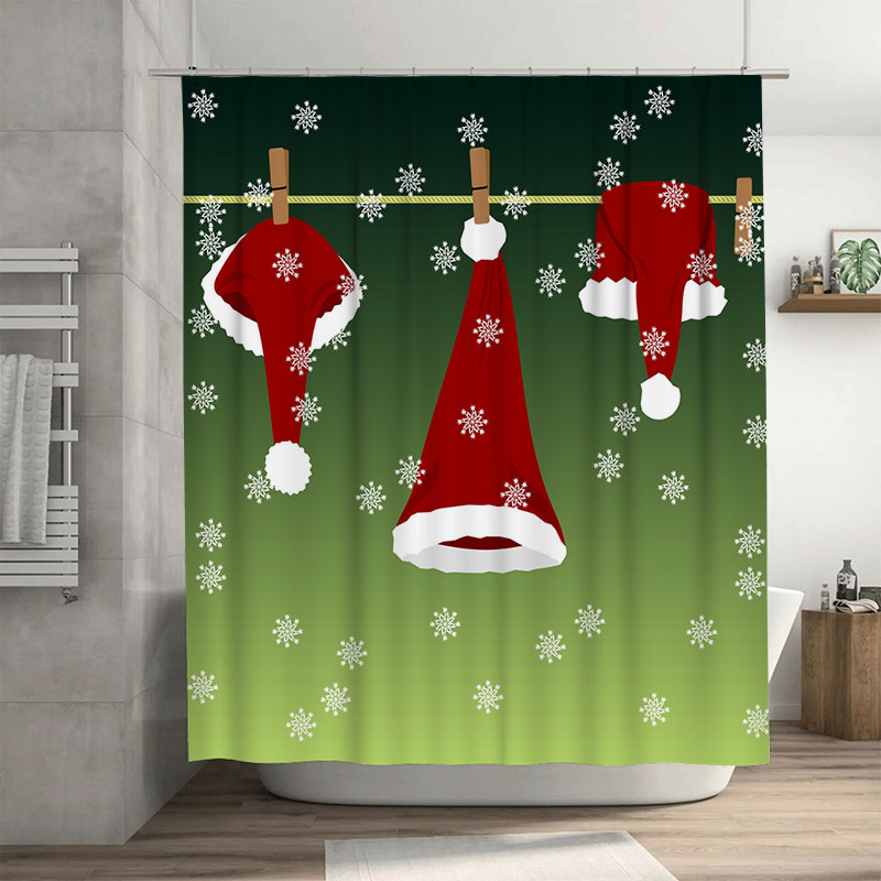 Home Decor Bathroom Ideas - TU 축제 크리스마스 샤워 커튼 레드