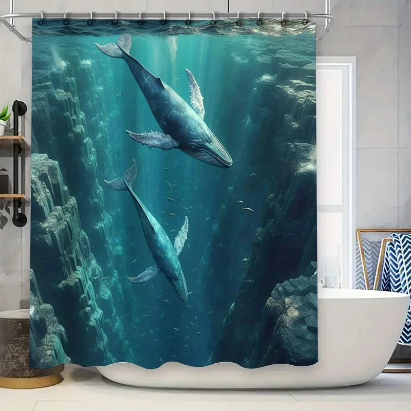 Home Bathroom Remodel - 3D 인쇄 고래 샤워 커튼 방수