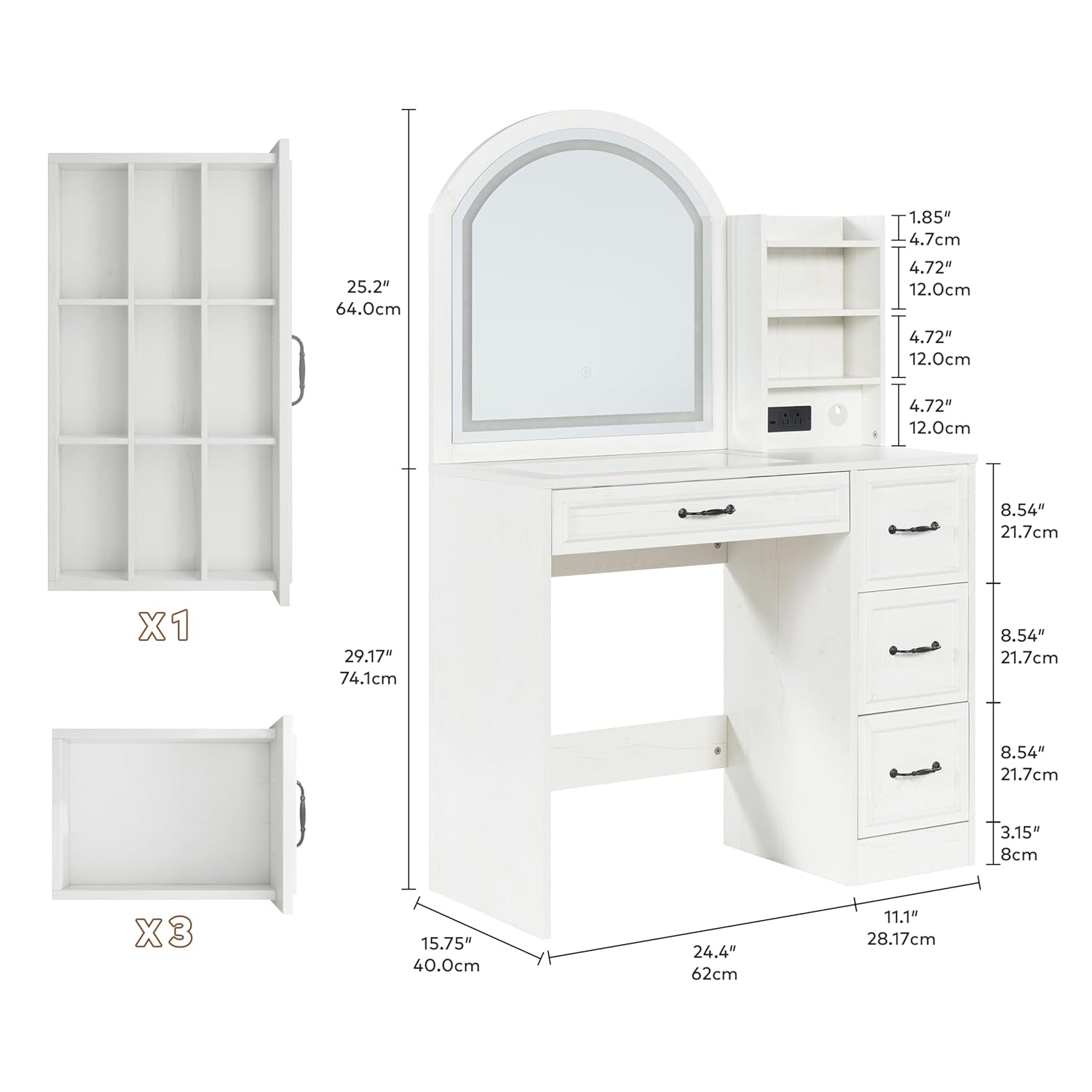 현대적인 화장대(조명 거울, 유리 상판, 4개의 서랍  - Home Outlet Bathroom Mirrors 리뷰 및 가격