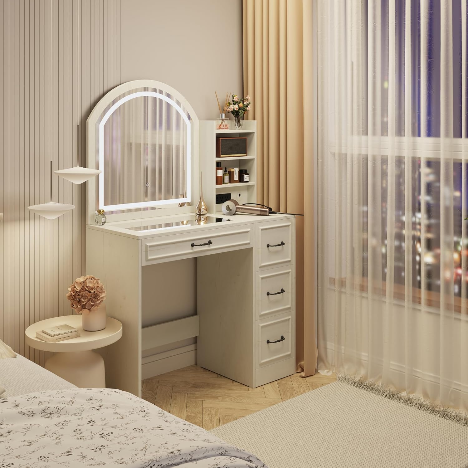 현대적인 화장대(조명 거울, 유리 상판, 4개의 서랍  - Home Outlet Bathroom Mirrors 리뷰 및 가격