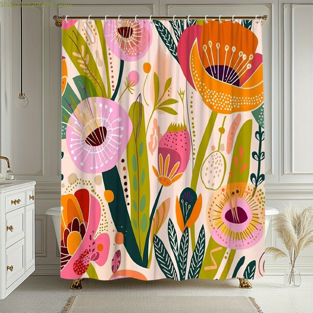 활기 넘치는 꽃무늬 샤워 커튼, 추상적인 식물 디자인, - Home Decor Bathroom Ideas 리뷰 및 가격