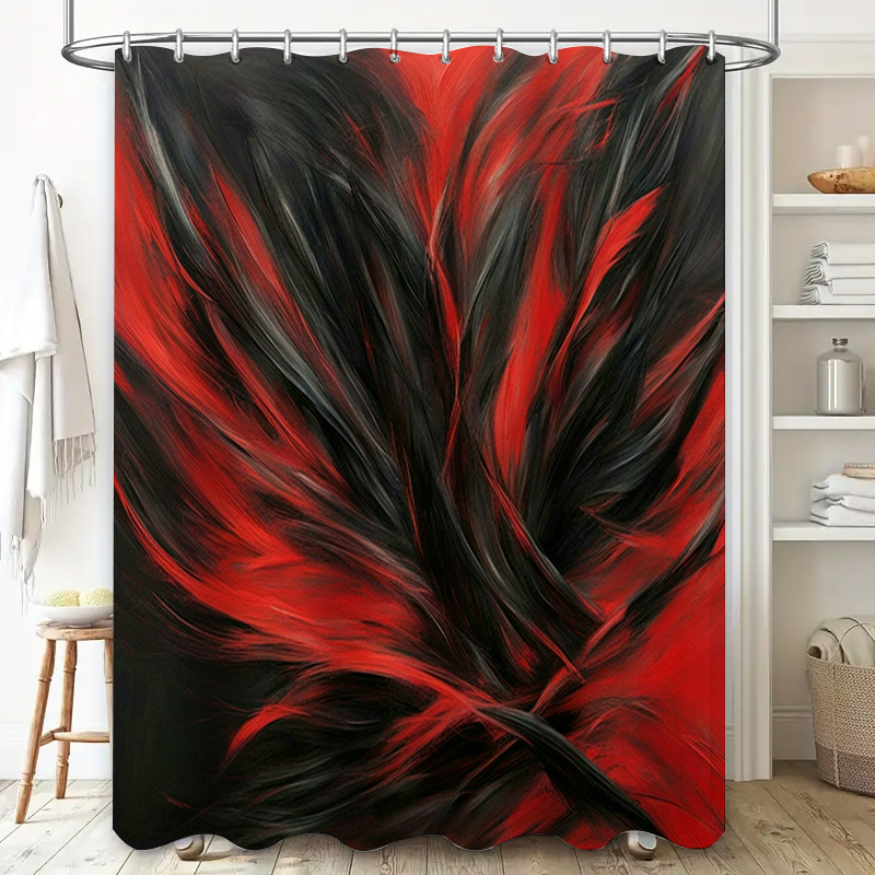 욕실 장식을위한 빨간색과 검은 색 추상 인쇄 샤워 커튼 - Home Decor Bathroom Ideas 리뷰 및 가격
