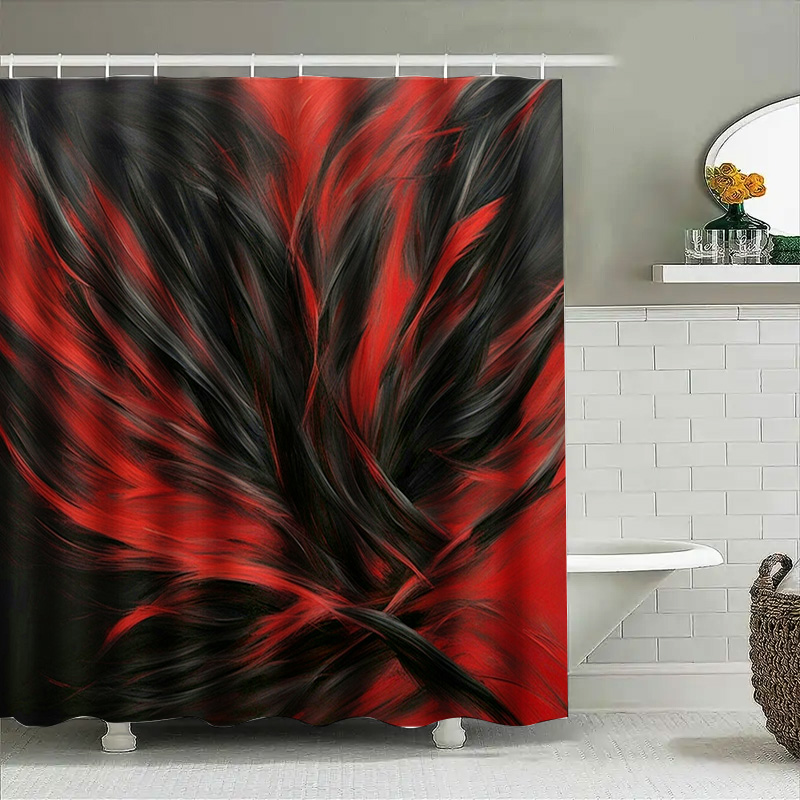욕실 장식을위한 빨간색과 검은 색 추상 인쇄 샤워 커튼 - Home Decor Bathroom Ideas 리뷰 및 가격