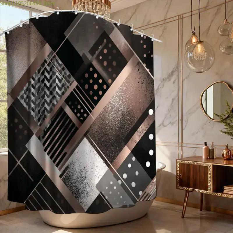 현대적인 기하학적 추상 샤워 커튼, 검정색과 회색 패턴 - Home Decor Bathroom Ideas 리뷰 및 가격