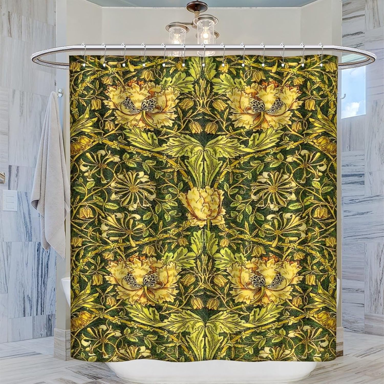 방수 식물성 샤워 커튼 녹색 노란색 꽃무늬 프린트 열대 - Home Decor Bathroom Ideas 리뷰 및 가격