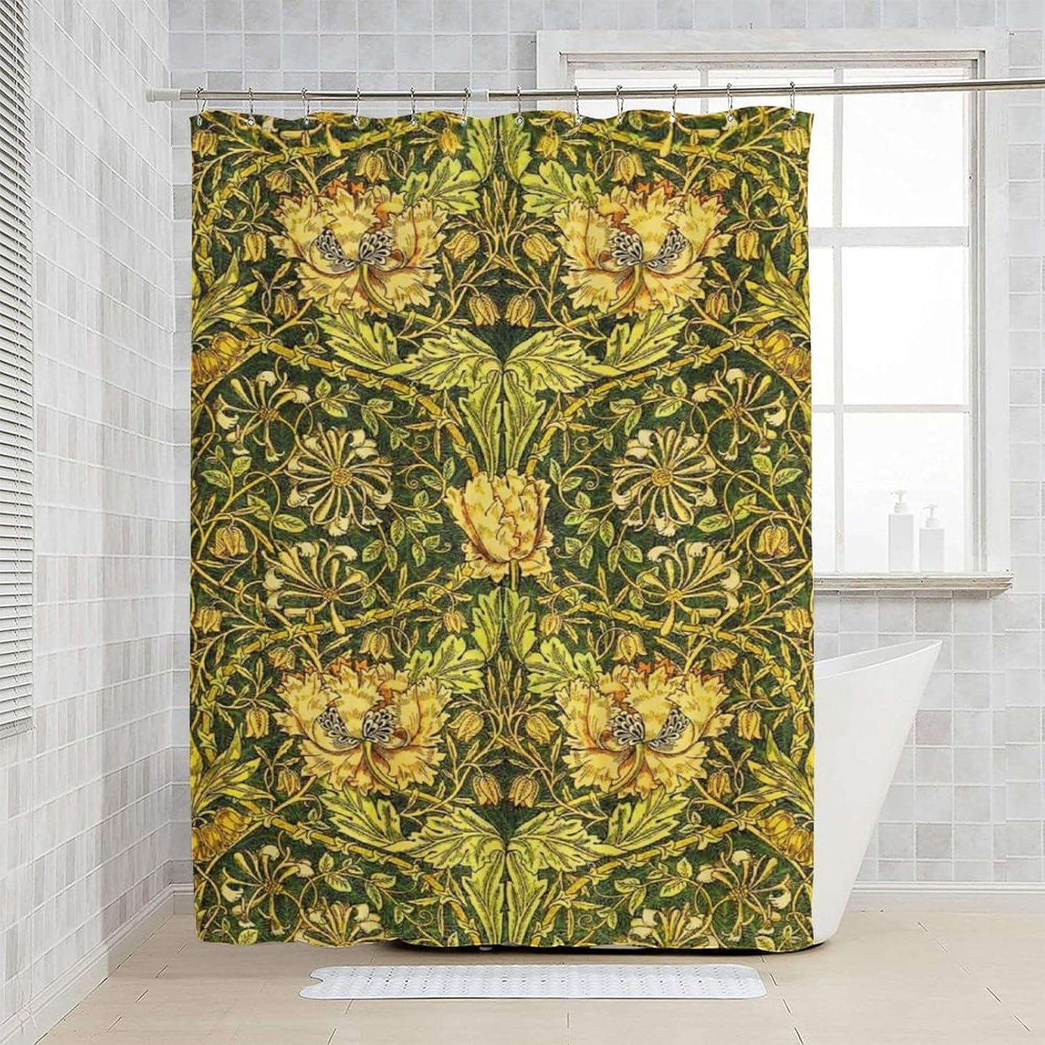 방수 식물성 샤워 커튼 녹색 노란색 꽃무늬 프린트 열대 - Home Decor Bathroom Ideas 리뷰 및 가격