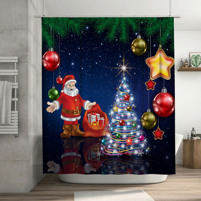 TU 크리스마스 샤워 커튼 산타클로스 축제 휴일 욕실  - Home Decor Bathroom Ideas 리뷰 및 가격