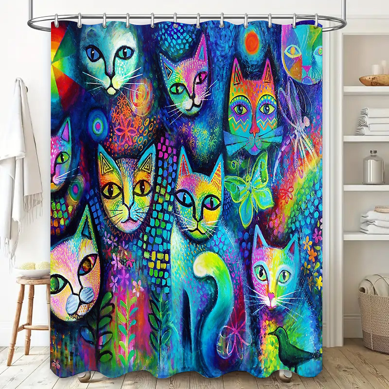 고양이 샤워 커튼 예술적 동물 애호가 장식 현대적인 욕 - Home Decor Bathroom Ideas 리뷰 및 가격