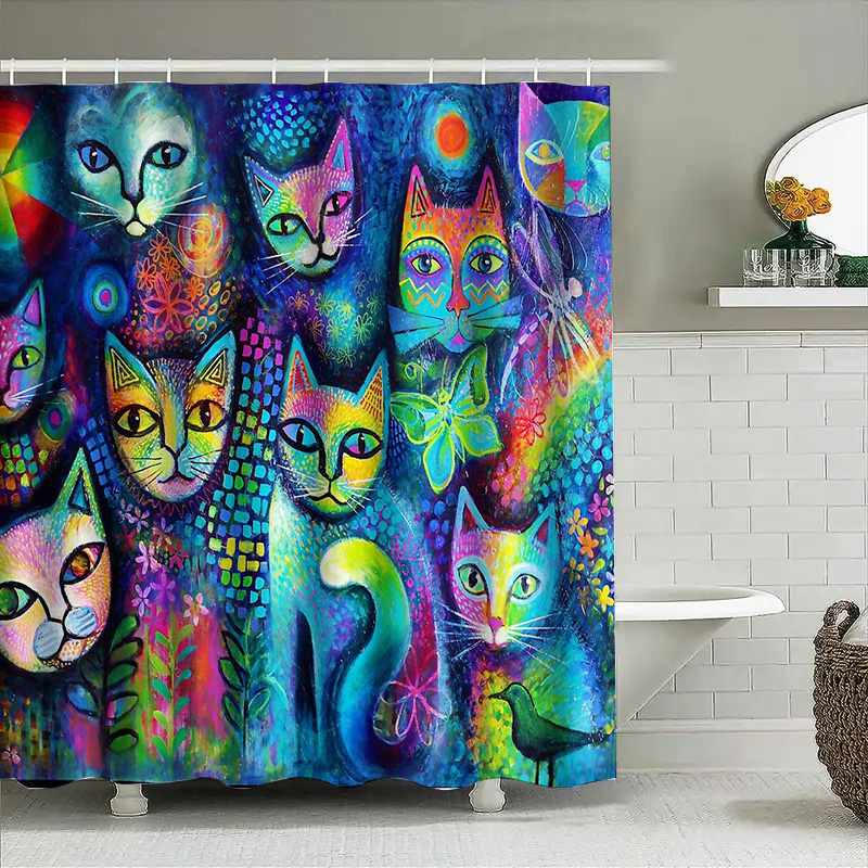 고양이 샤워 커튼 예술적 동물 애호가 장식 현대적인 욕 - Home Decor Bathroom Ideas 리뷰 및 가격