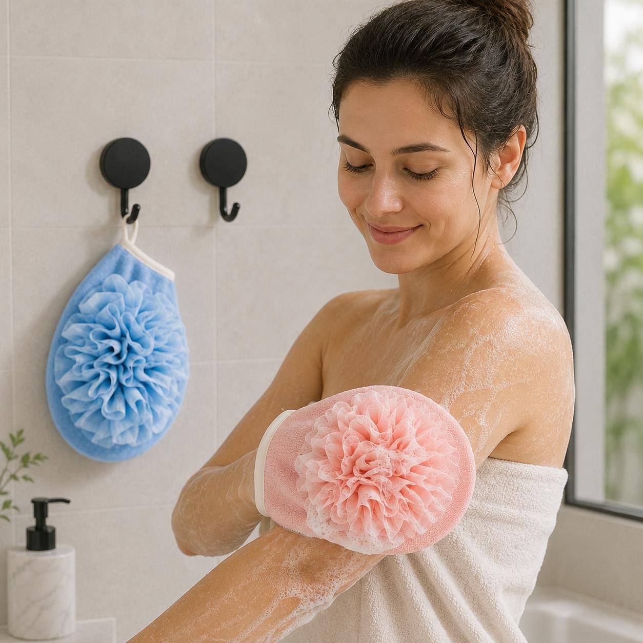 남성용 파란색 및 여성용 분홍색 목욕 장갑 2쌍 + 후 - Home Bathroom Cleaning Kit 리뷰 및 가격